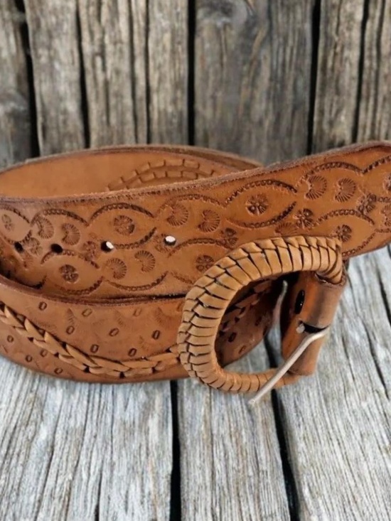 Unbranded Other - Stamped Leather Mens Size 38 Western Snake Stamp Leather Belt Made in Mexico NEW
